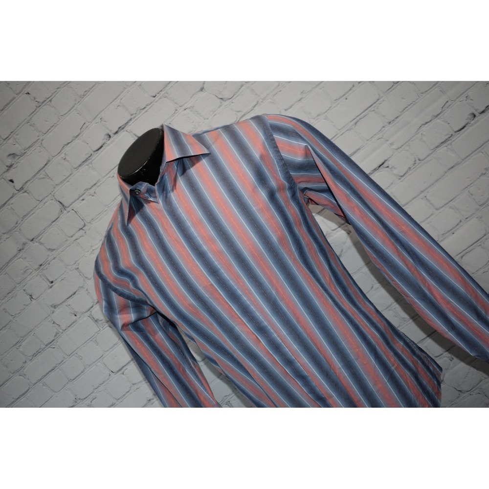 Thomas Pink Dress Shirt Mens Large 16 35/36 Blue Pink Striped Cotton London